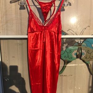 RED SATIN BABY DOLL WITH G-STRING VERY SEXY